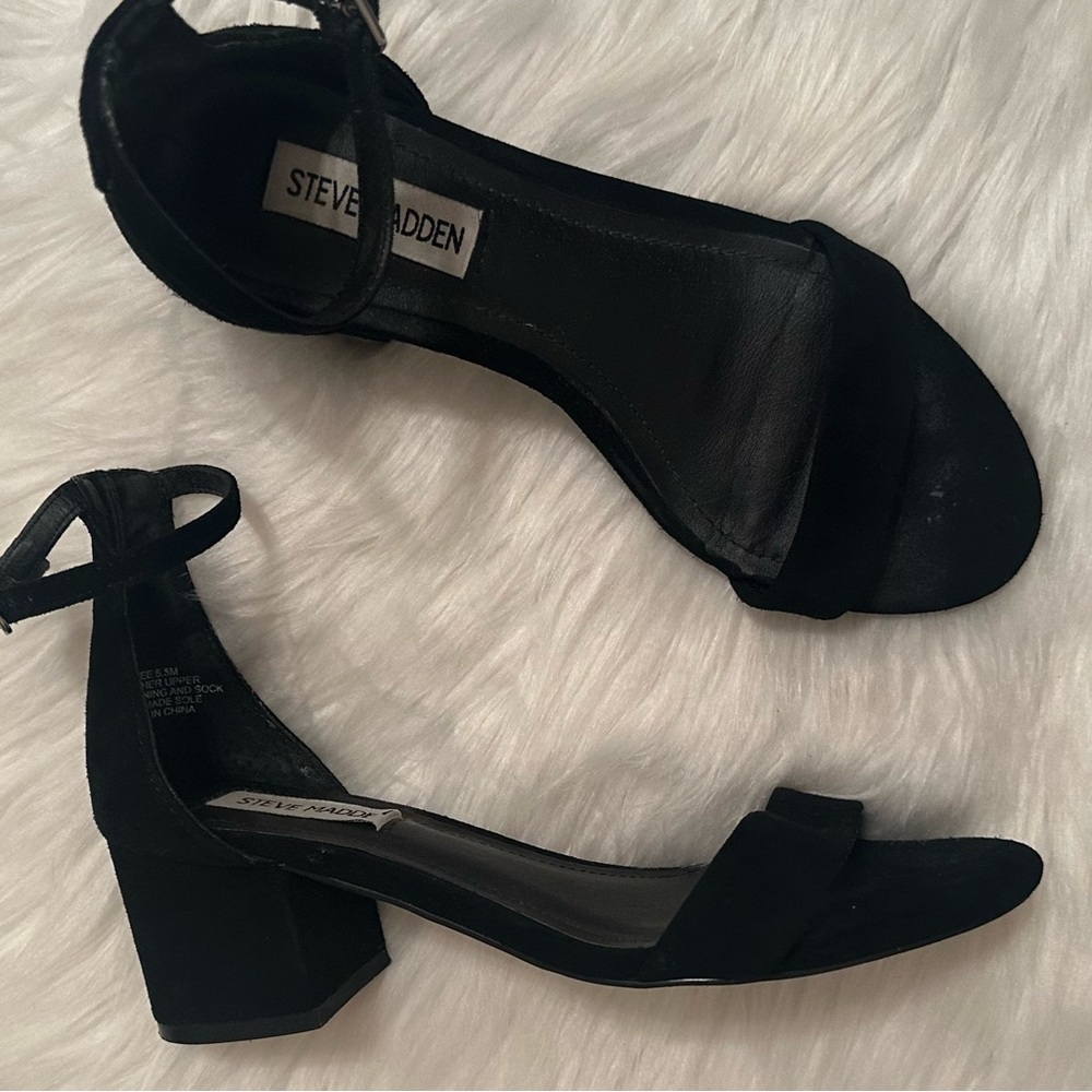 Steve Madden IRENEE Black Suede Block Heel Ankle Strap Dress Sandals (EUR 36) - Picture 9 of 17
